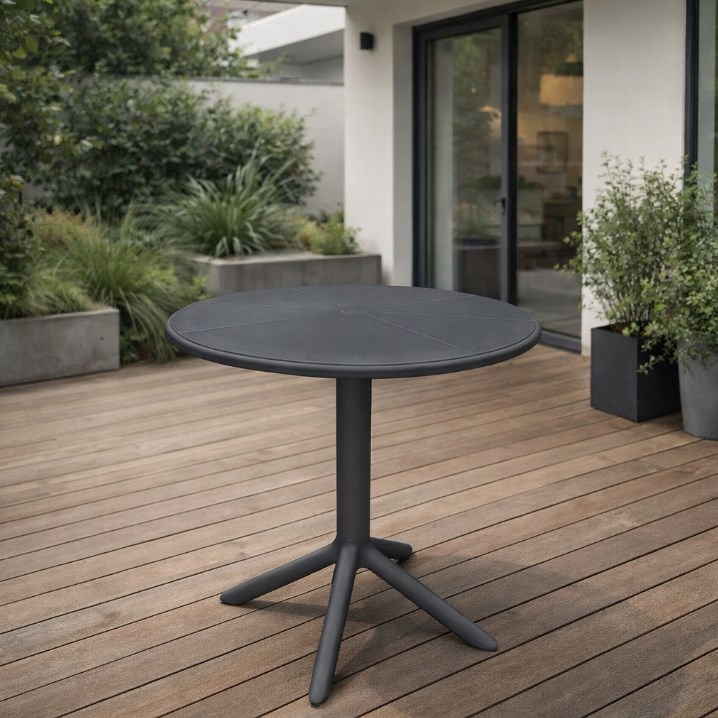 Okrągły stolik ogrodowy 60×60×75 cm szary – funkcjonalny stolik na balkon i taras